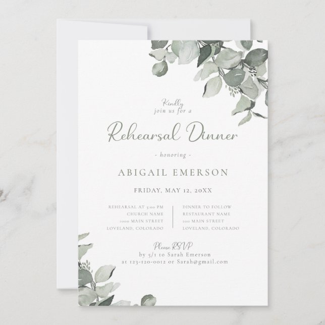 Invitation Dîner de répétition de mariage Eucalyptus (Devant)