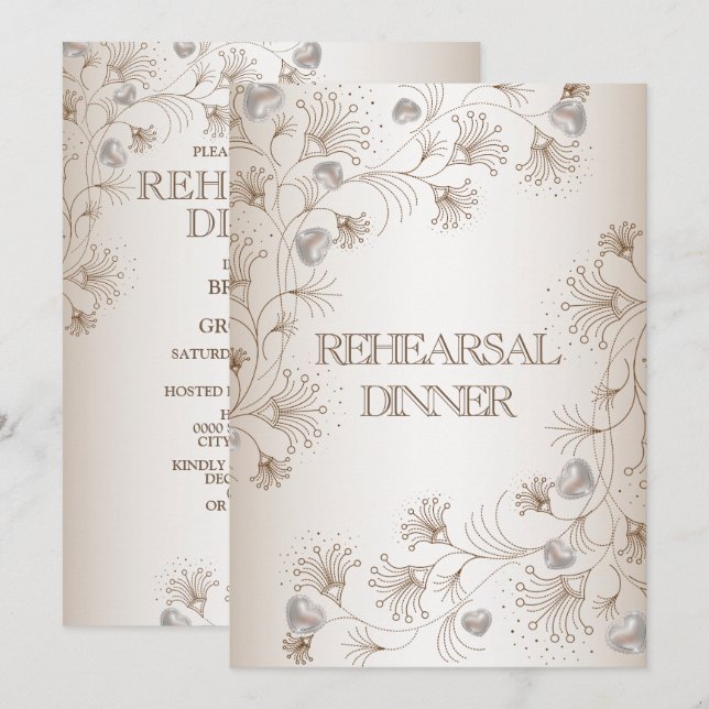 Invitation Dîner de répétition de mariage Fleur Tan Beige (Devant / Derrière)