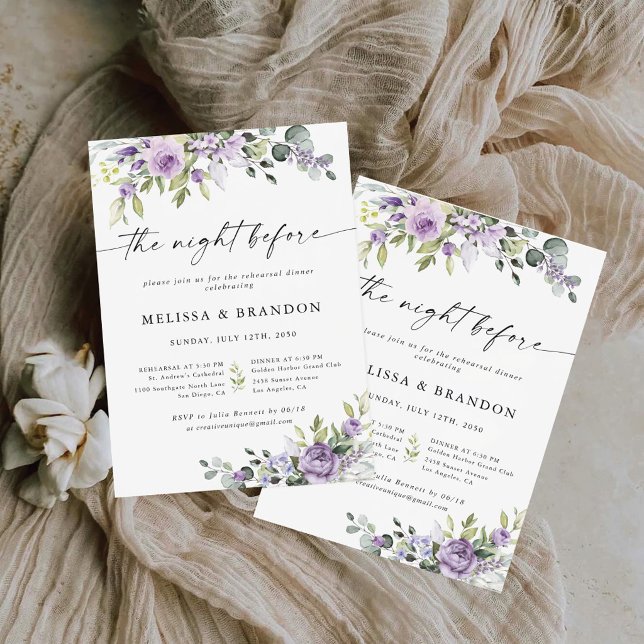 Invitation Dîner de répétition de mariage Fleur Violette Roma (Créateur téléchargé)
