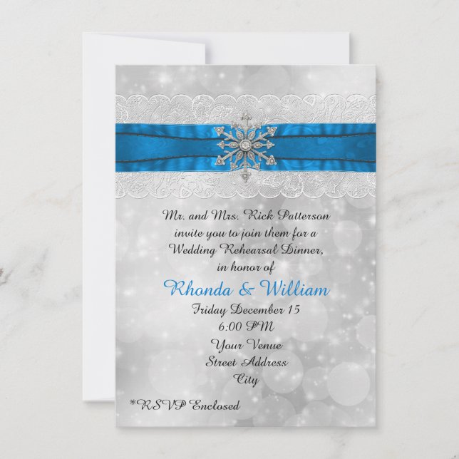Invitation Dîner de répétition de mariage Flocon de neige d'h (Devant)