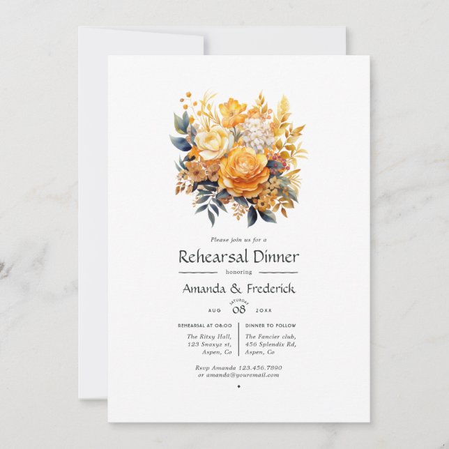 Invitation Dîner de répétition de mariage floral à cadran sol (Devant)