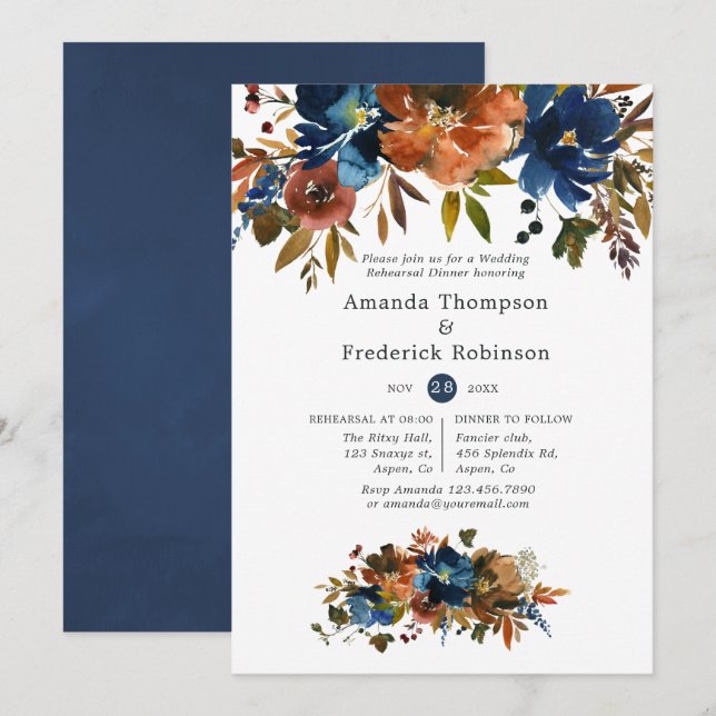 Invitation Dîner de répétition de mariage floral au gingembre (Devant / Derrière)