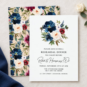 Invitation Dîner de répétition de mariage floral bordeaux mar