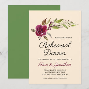 Invitation Dîner de répétition de mariage floral bordeaux mar