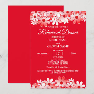 Invitation Dîner de répétition de mariage floral élégant roug