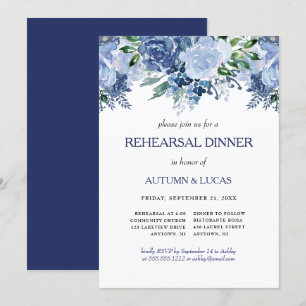 Invitation Dîner de répétition de mariage floral Navy Bleu po