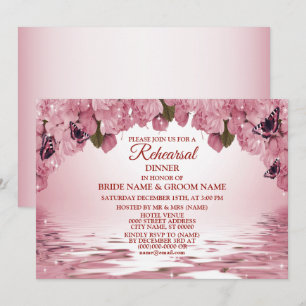 Invitation Dîner de répétition de mariage floral rose dans la