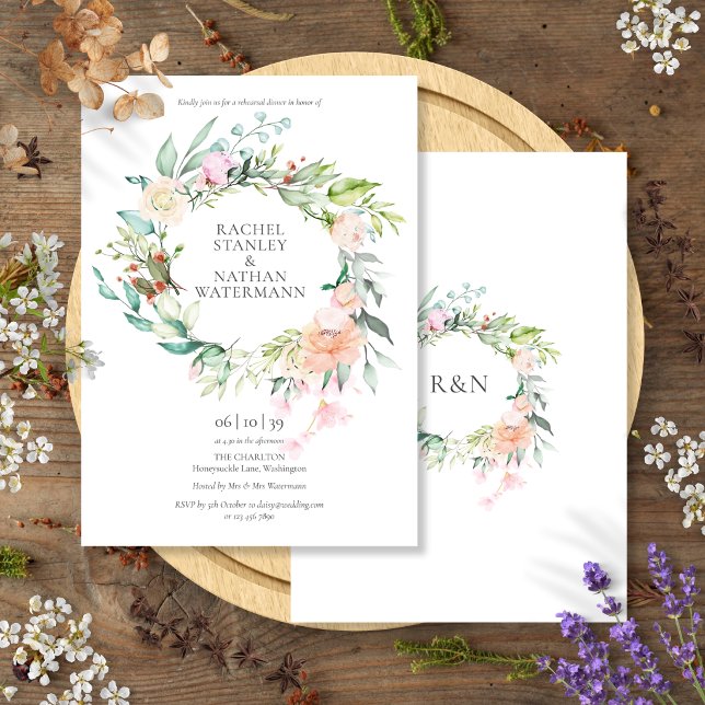 Invitation Dîner de répétition de mariage floral Rose de camp (Country Rose Floral Wedding Rehearsal Dinner Invitation)