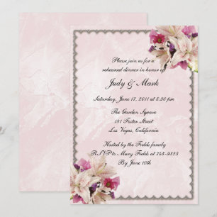 Invitation Dîner de répétition de mariage floral rose en marb