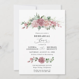 Invitation Dîner de répétition de mariage floral rose poussié