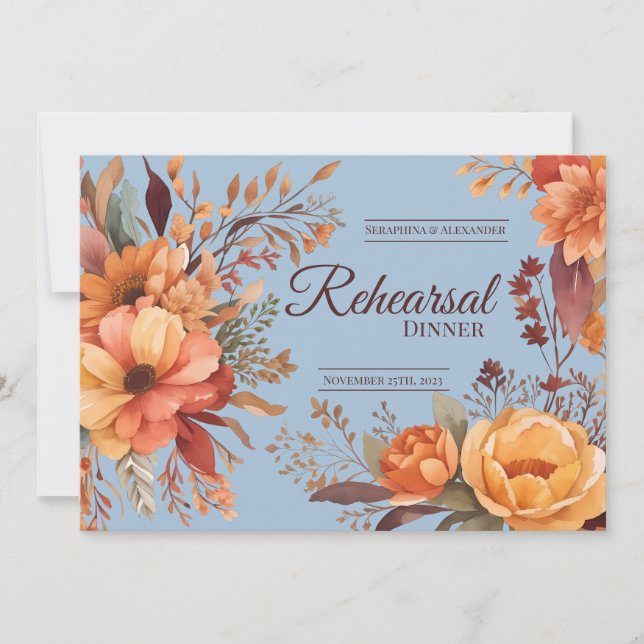 Invitation Dîner de répétition de mariage floral rustique aqu (Devant)