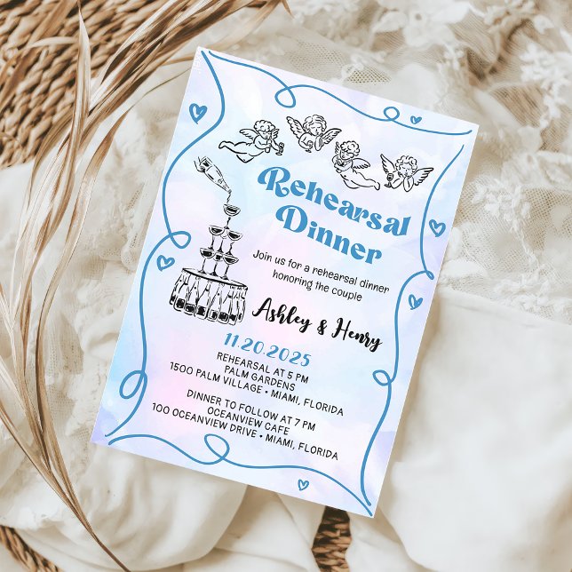 Invitation Dîner de répétition de mariage funky dessiné à la  (Créateur téléchargé)