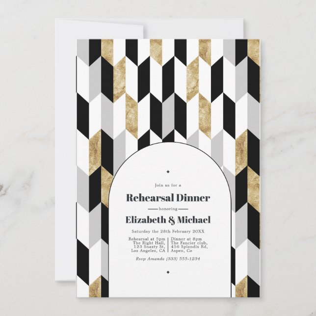 Invitation Dîner de répétition de mariage géométrique moderne (Devant)