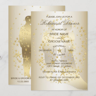 Invitation Dîner de répétition de mariage Golden Stars