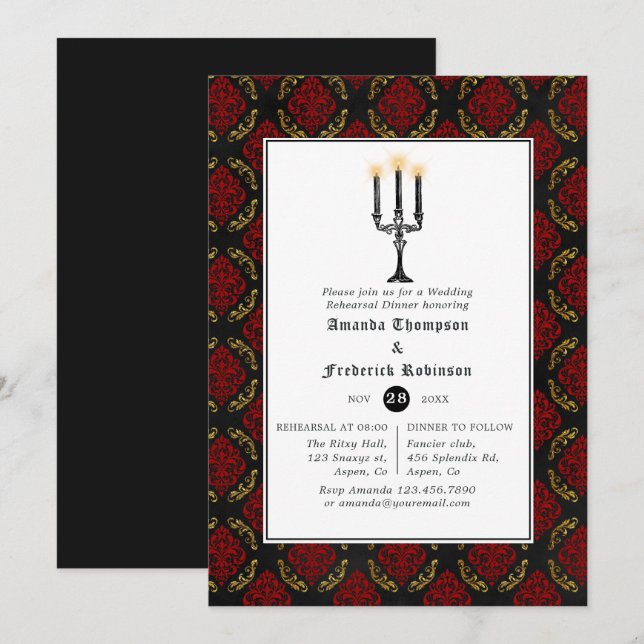 Invitation Dîner de répétition de mariage gothique (Devant / Derrière)