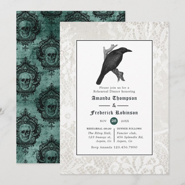 Invitation Dîner de répétition de mariage gothique Crâne et d (Devant / Derrière)