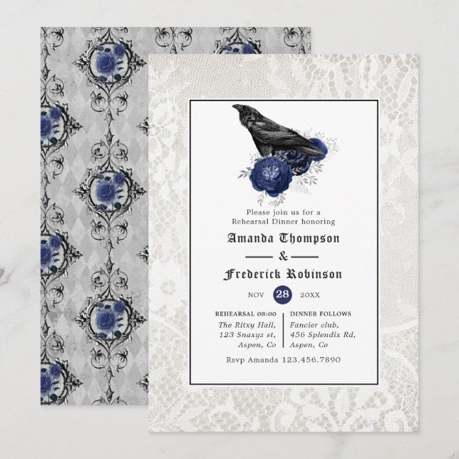 Invitation Dîner de répétition de mariage gothique floral et  (Devant / Derrière)