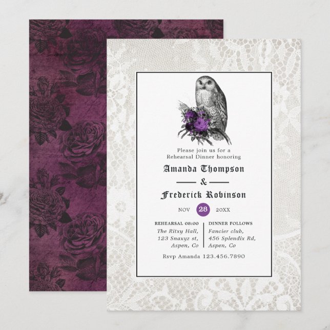 Invitation Dîner de répétition de mariage gothique floral et  (Devant / Derrière)