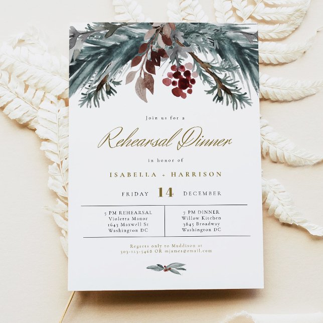 Invitation Dîner de répétition de mariage hivernal NOEL Rusti (Créateur téléchargé)