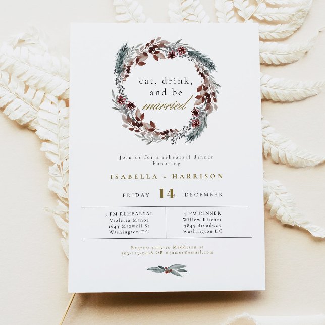 Invitation Dîner de répétition de mariage hivernal rustique N (Créateur téléchargé)