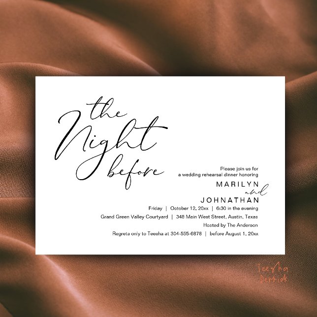 Invitation Dîner de répétition de mariage moderne la veille d (Modern The Night Before Wedding Rehearsal Dinner Invitation Card in Black and white)