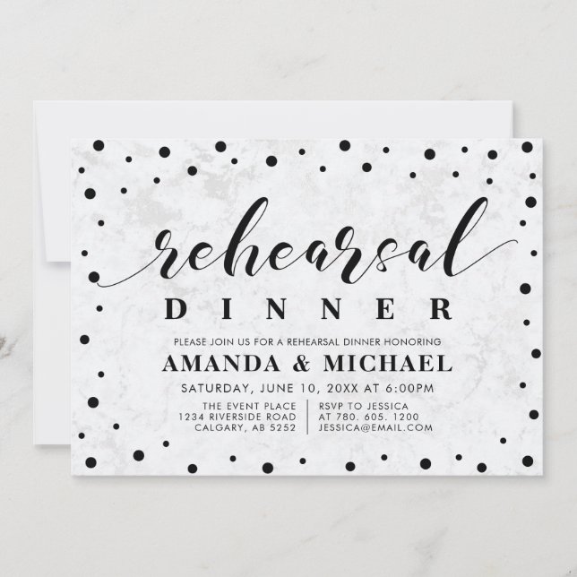 Invitation Dîner de Répétition de Mariage Moderne Marbre & Sc (Devant)