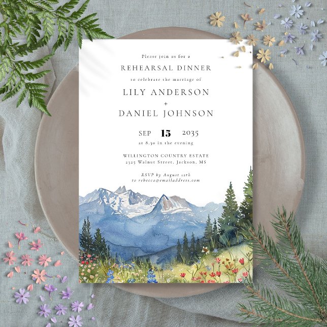 Invitation Dîner de répétition de mariage Mountain Wildflower (Mountain Wildflower lWedding Rehearsal Dinner Invitation)