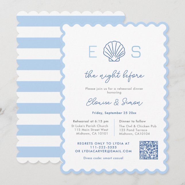 Invitation Dîner de répétition de mariage nautique à monogram (Devant / Derrière)