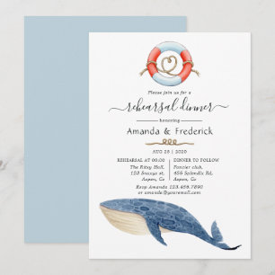 Invitation Dîner de répétition de mariage nautique Baleine