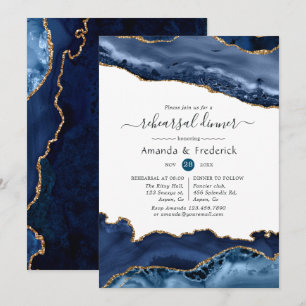 Invitation Dîner de répétition de mariage Navy et Agate Gold