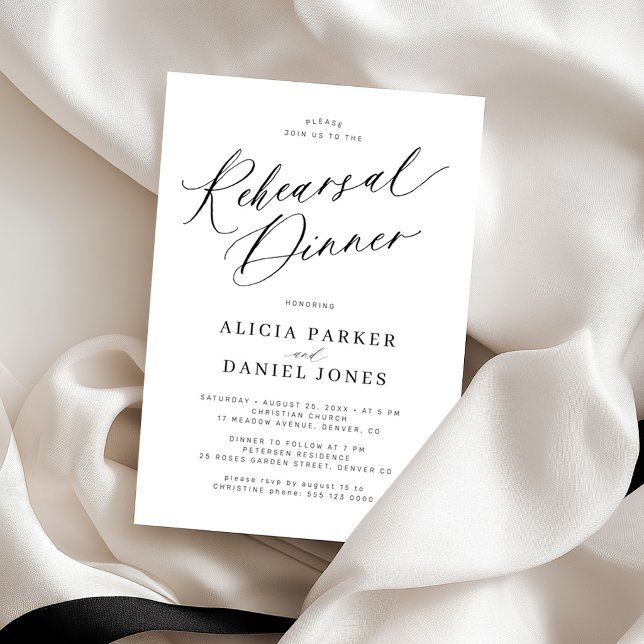 Invitation Dîner de répétition de mariage noir et blanc (Créateur téléchargé)