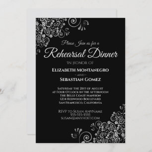 Invitation Dîner de répétition de Mariage noir sur des fissur