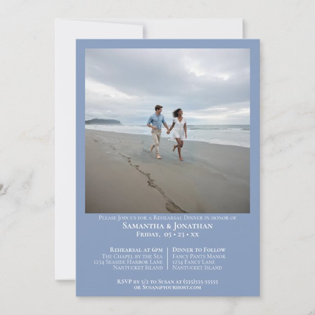Invitation Dîner de répétition de mariage photo bleu clair mi (Devant)
