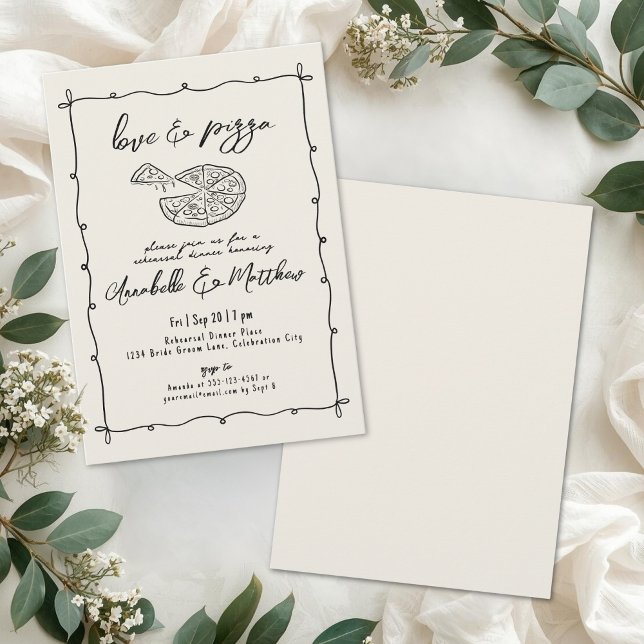 Invitation Dîner de répétition de mariage Pizza Dessiné à la  (Hand Drawn Pizza Wedding Rehearsal Dinner Invitation)