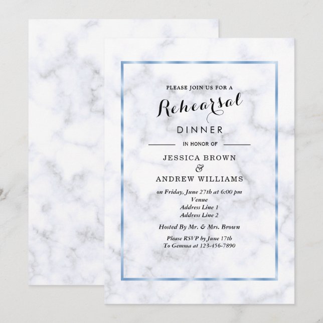 Invitation Dîner de répétition de mariage romantique Blue Mar (Devant / Derrière)