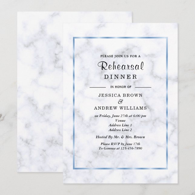 Invitation Dîner de répétition de mariage romantique Blue Mar (Devant / Derrière)