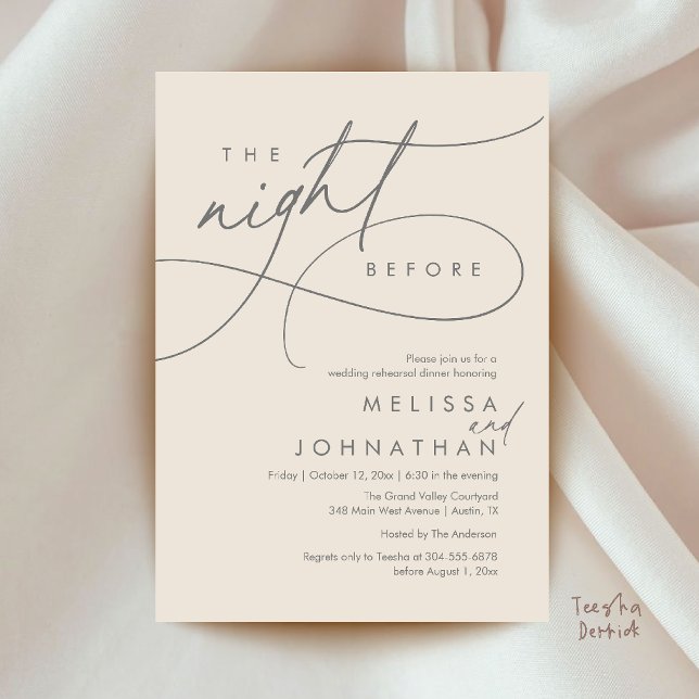 Invitation Dîner de répétition de mariage romantique la veill (Romantic Wedding Rehearsal Dinner The Night Before Invitation Card in Cream and Grey)