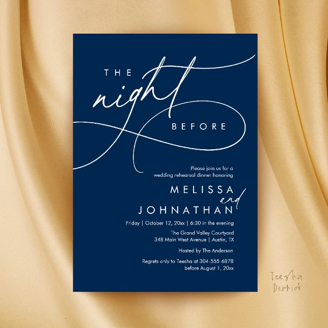 Invitation Dîner de répétition de mariage romantique la veill (Romantic Wedding Rehearsal Dinner The Night Before Invitation Card in Navy Blue)