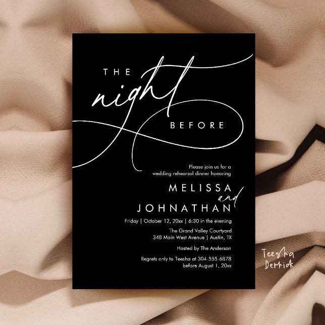 Invitation Dîner de répétition de mariage romantique la veill (Romantic Wedding Rehearsal Dinner The Night Before Invitation Card in White-and-Black)