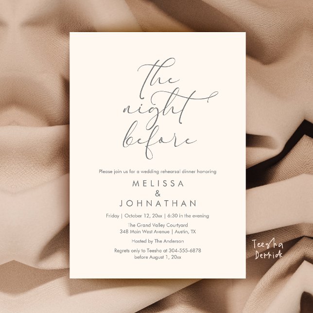 Invitation Dîner de répétition de mariage romantique la veill (Romantic Wedding Rehearsal Dinner The Night Before Invitation Card in Ivory and Grey)
