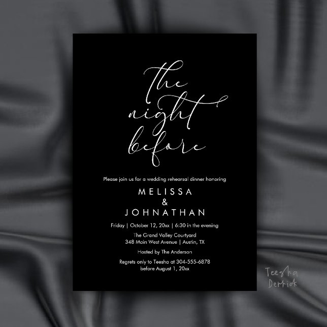 Invitation Dîner de répétition de mariage romantique la veill (Romantic Wedding Rehearsal Dinner The Night Before Invitation Card in Black and White)