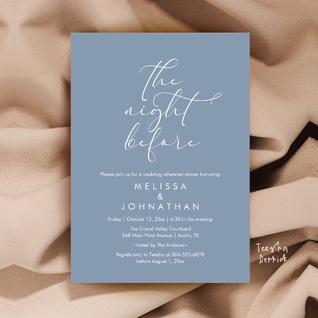 Invitation Dîner de répétition de mariage romantique la veill (Romantic Wedding Rehearsal Dinner The Night Before Invitation Card in Dusty Blue)