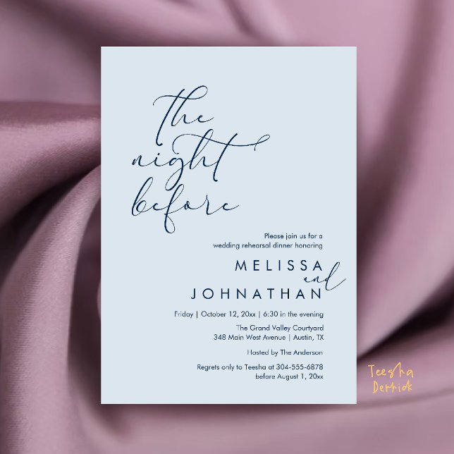 Invitation Dîner de répétition de mariage romantique la veill (Romantic Wedding Rehearsal Dinner The Night Before Invitation Card in Misty Blue)