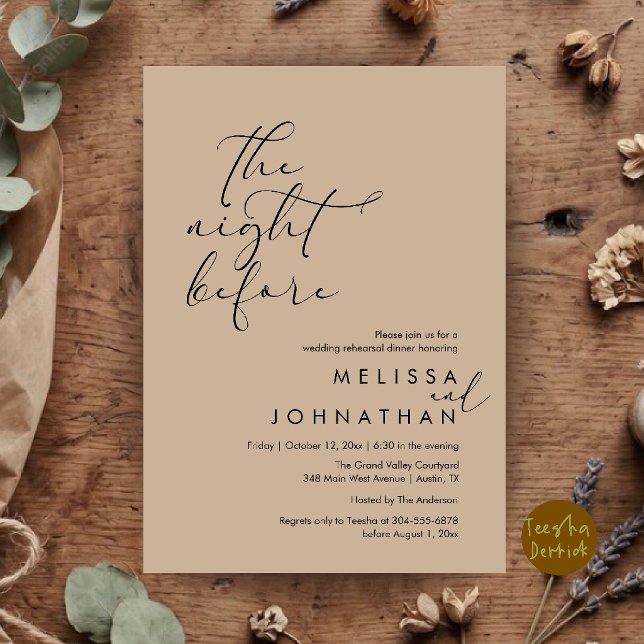 Invitation Dîner de répétition de mariage romantique la veill (Romantic Wedding Rehearsal Dinner The Night Before Invitation Card in Kraft Tan Brown)