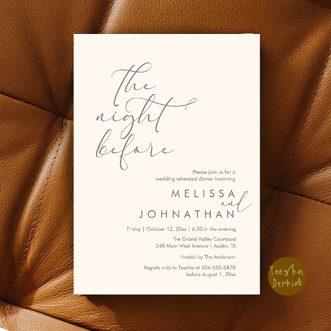 Invitation Dîner de répétition de mariage romantique la veill (Romantic Wedding Rehearsal Dinner The Night Before Invitation Card in Ivory and Grey)