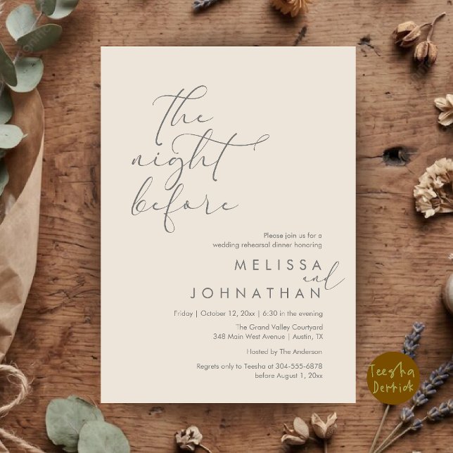 Invitation Dîner de répétition de mariage romantique la veill (Romantic Wedding Rehearsal Dinner The Night Before Invitation Card in 
Cream Grey)