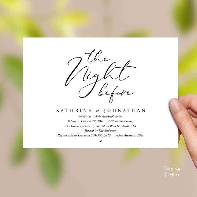 Invitation Dîner de répétition de mariage romantique la veill (The Night Before Romantic Wedding Rehearsal Dinner Invitation Card in Black and White)