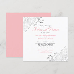 Invitation Dîner de répétition de mariage rose et gris élégan