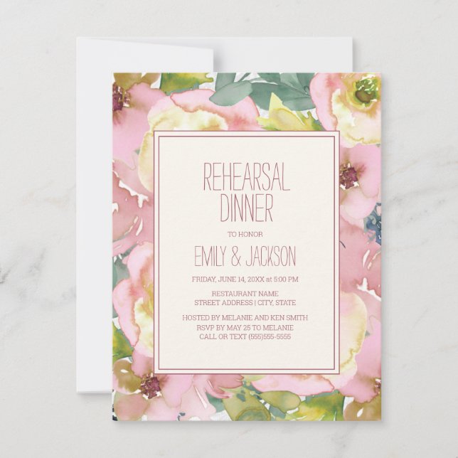 Invitation Dîner de répétition de mariage Rose Pâle Sage Vert (Devant)