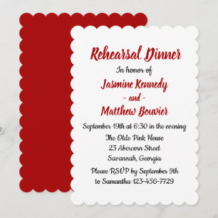 Invitation Dîner de répétition de mariage Rouge Bourgogne Aut